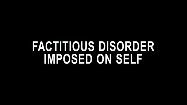 Factitious disorder imposed on self. Animated text. 4K video. Transparent Alpha channel. Factitious disorder imposed on self syndrome for medicine, clinic, psychology scientific research, diagnosis.