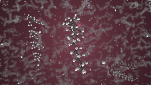 Molecule of generic phytomenadione. Molecular model, looping seamless 3d animation
