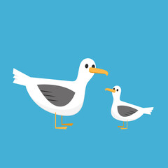 Obraz premium Gulls cartoon vector. Gulls on blue background.