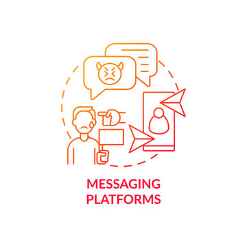 Messaging platforms concept icon. Cyberbullying channel idea thin line illustration. Hurtful text message. Harassing someone with emails, embarrassing images. Vector isolated outline RGB color drawing