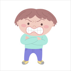 Boy is angry with his arms folded