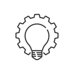 Logotipo de bombilla en engranaje con lineas en color gris