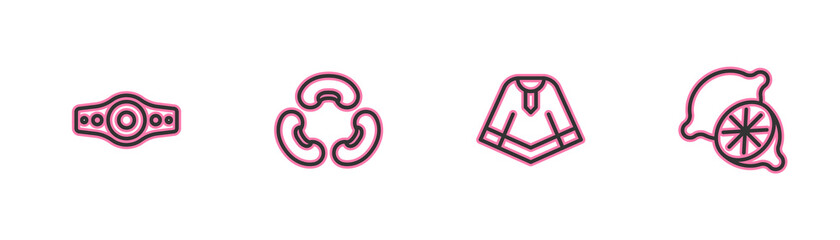 Set line Wrestling championship belt, Poncho, Beans and Lime icon. Vector