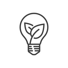 Energía eléctrica natural. Logotipo bombilla con hoja de planta con lineas en color gris