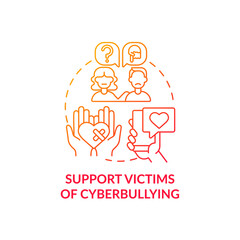 Supporting cyberbullying victims concept icon. Cyberbullying prevention idea thin line illustration. Psychological support. Encouraging reports to bullying. Vector isolated outline RGB color drawing
