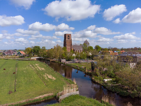 Dutch village Ransdorp with beautiful church on a cloudy day
