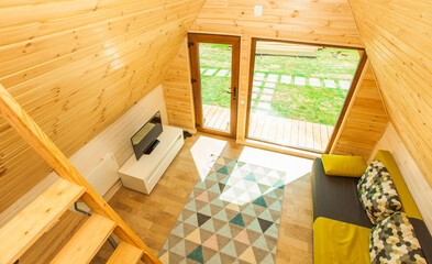 small wooden house interior, architectural design