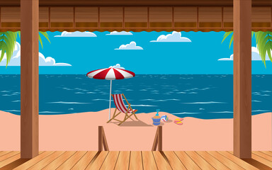 landscape of wooden house on the beach in summer