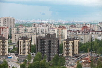 Fototapeta na wymiar new buildings of the big city panorama of St. Petersburg from a bird's eye view