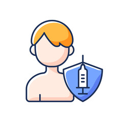 Vaccination of teens RGB color icon. Teenage child immunization. Hospital patient. Treatment for virus immunity. Health care, medicine. Medical treatment. Isolated vector illustration