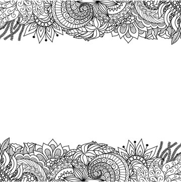 Abstract flowers frame for print on product or adult coloring book,coloring page. Vector illustration.