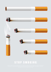 Stop smoking campaign illustration no cigarette for health cigarettes in different length