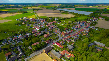 Aerial view of the village Rohrberg in Germany on a sunny morning in spring