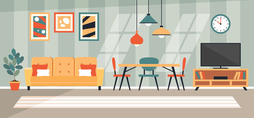 Interior Design Concept With Flat Furnitures