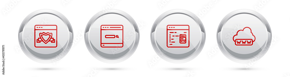 Wall mural set line browser with shield, search engine, software and web development. silver circle button. vec