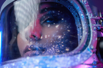 Cosmic woman inside room with abstract light © Fxquadro