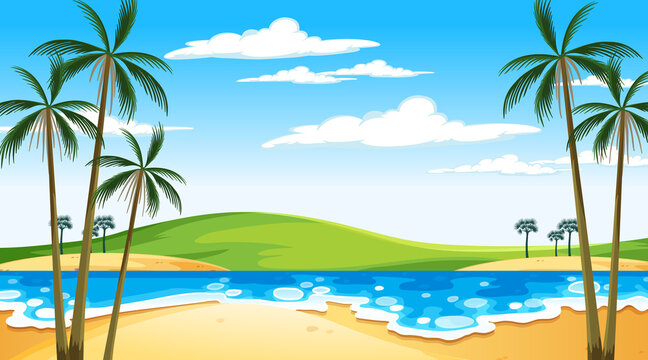Beach at  daytime landscape scene with sky background