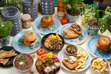 Vegetarian food, colorful and appetizing dishes.
A colorful appetizing dish. Culinary photography, food styling.