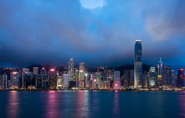 Fototapeta na wymiar Hong Kong city skyline and skyscrapers at night, Victoria Harbour, Hong Kong, China