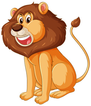 Lion cartoon character in sitting pose isolated