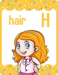 Alphabet flashcard with letter H for Hair
