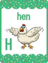 Alphabet flashcard with letter H for Hen