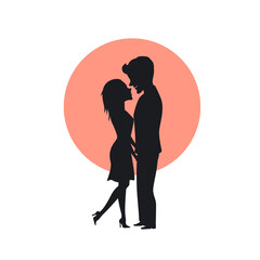 silhouette of  couple in love holding hands, looking at each other romantic vector illustration