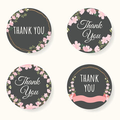 pink sakura or cherry blossom flower thank you sticker collection © Unchalee