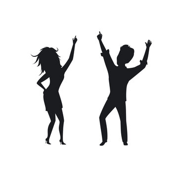 silhouette of man woman, couple disco dancing , clubbing isolated vector illustration