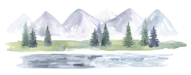 Watercolor Mountain Landscape