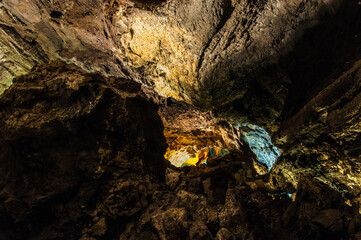 Closeup shot of the wall texture of Cueva De Los Verdes Punta cave in Spain