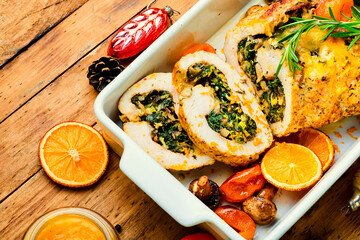Turkey roll with kumquat and orange,Christmas food