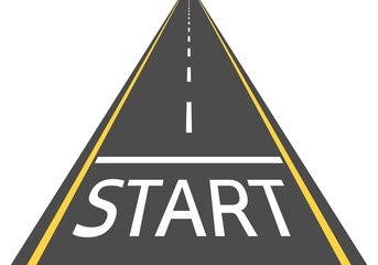 Road or asphalt highway concept with start line and horizon perspective. Vector illustration.