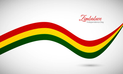 Happy independence day of Zimbabwe. Creative shiny wavy flag background with text typography.