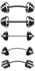 Fototapeta Set of illustrations of weightlifting barbell. Design element for logo, label, sign, emblem, banner. Vector illustration obraz