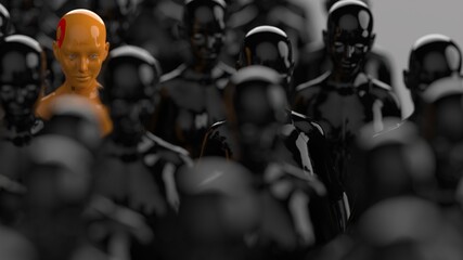 a group of robots standing in rows one robot from all has a clear difference