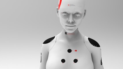 portraits of a female robot on a neutral background concept of robotics and artificial intelligence