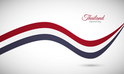 Happy national day of Thailand. Creative shiny wavy flag background with text typography.