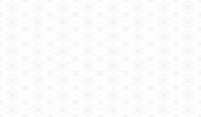 Geometric seamless pattern with grid lines and flower outline. Geometric element in silver, light gray on white background. Vector illustration. For printing on fabric or wallpaper.