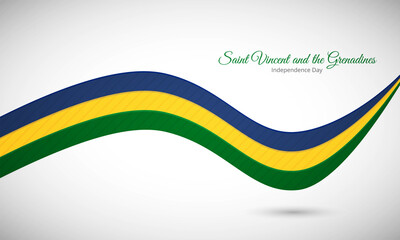 Happy independence day of Saint Vincent and the Grenadines. Creative shiny wavy flag background with text typography.