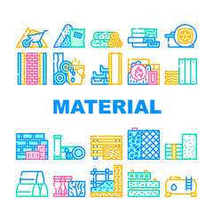Building Material Collection Icons Set Vector. Metallic Armature Grid And Styrofoam, Bitumen And Concrete Brick Building Material Concept Linear Pictograms. Contour Color Illustrations