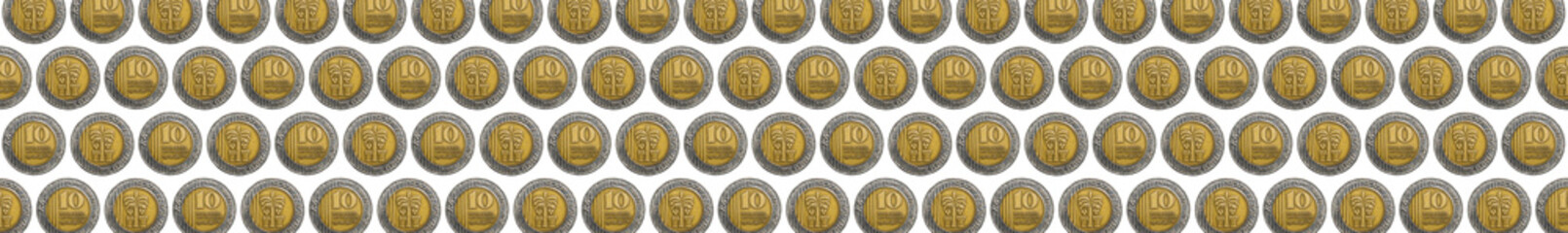 Israeli 10 Shekels coins isolated on white background