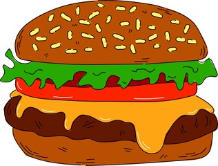 Vector hand-drawn burger Illustration. 
