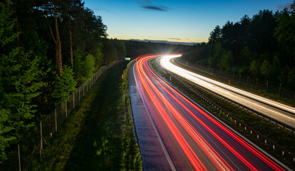 lights of moving cars at night. long exposure