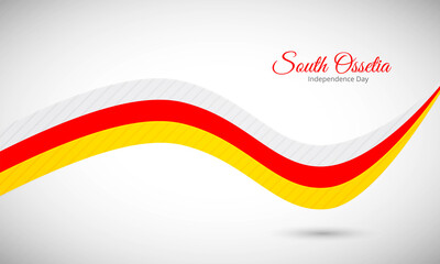 Happy independence day of South Ossetia. Creative shiny wavy flag background with text typography.