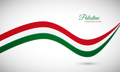 Happy independence day of Palestine. Creative shiny wavy flag background with text typography.