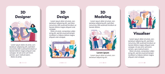 Designer 3D mobile application banner set. Digital drawing