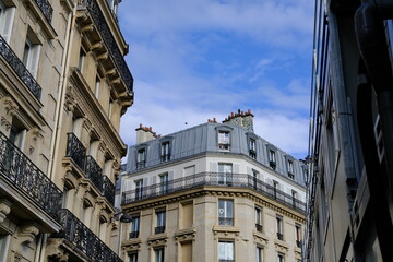 Fototapeta na wymiar The facade of some Parisian building. May 2021, France.