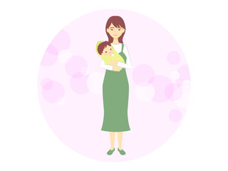 赤ちゃんが産まれ、幸せな母のイラスト素材／Illustration material of a happy mother with a baby