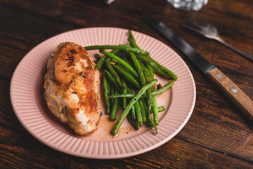 Oven-baked Chicken Breasts and Fried Green Beans